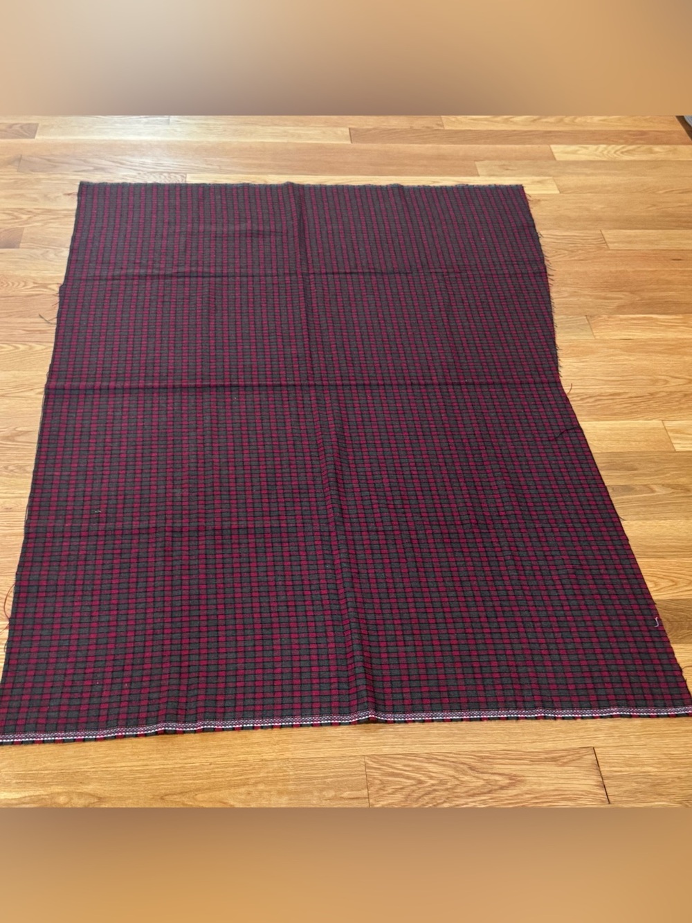 Vintage Green Burgundy Black Plaid Woven Fabric Textile 58” x 37.5”